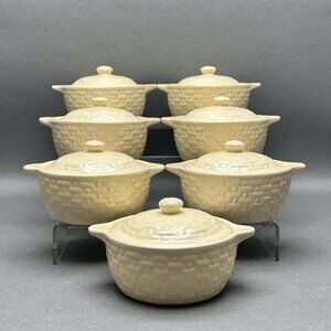 Vintage 1930’s Weller Pottery “Pierre” Beige Stoneware Basketweave Tureens